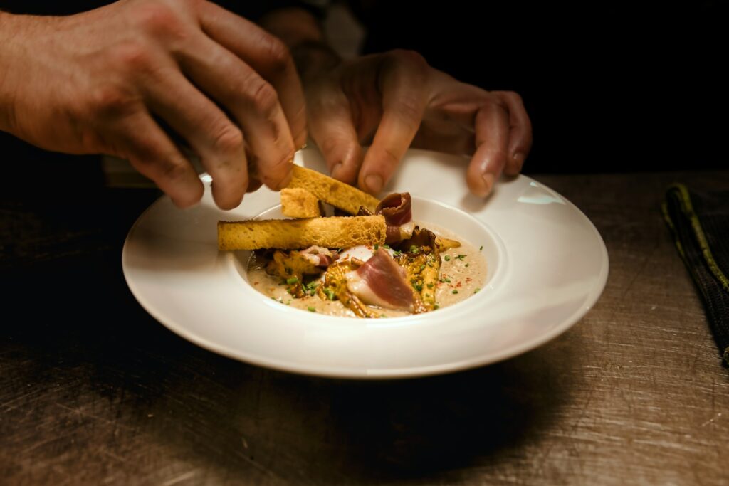 A close up of a plate of food on a table